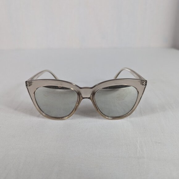 Le Specs Halfmoon Magic Silver Gray Clear Mirrored Mono Cat Eye Sunglasses - Picture 1 of 7
